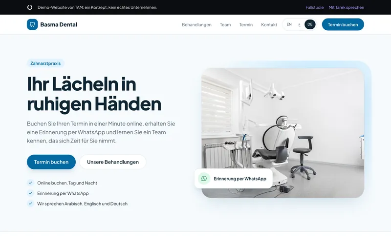 Basma Dental: Die Startseite am Laptop