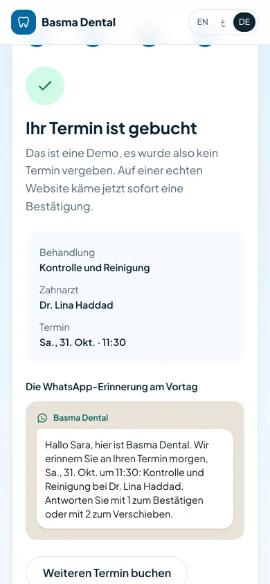 Gebucht, mit der Erinnerung per WhatsApp