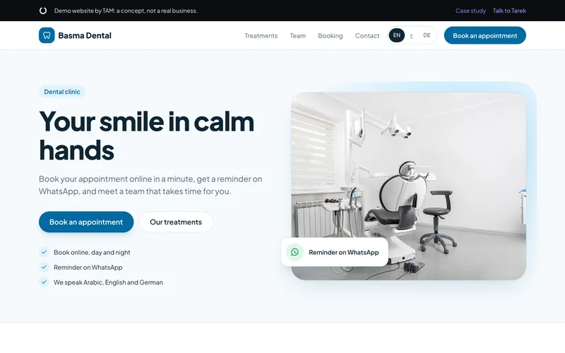 Basma Dental: The home page on a laptop