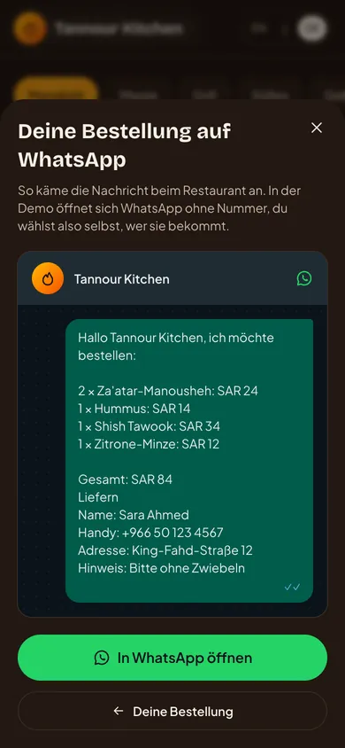 Die Bestellung als WhatsApp-Nachricht