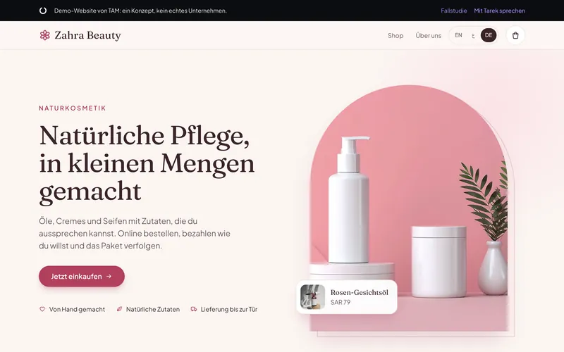 Zahra Beauty: Die Startseite am Laptop
