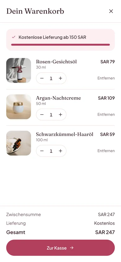 Der Warenkorb mit kostenloser Lieferung