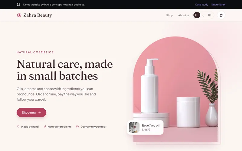 Zahra Beauty: The home page on a laptop
